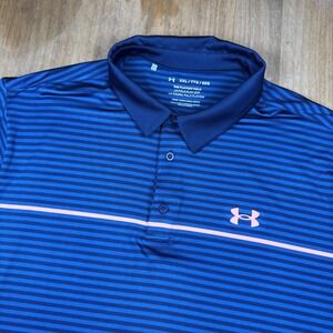 Under Armour Playoff Polo Shirt Mens 2XL Short Sleeve Blue Orange Stripe Golf